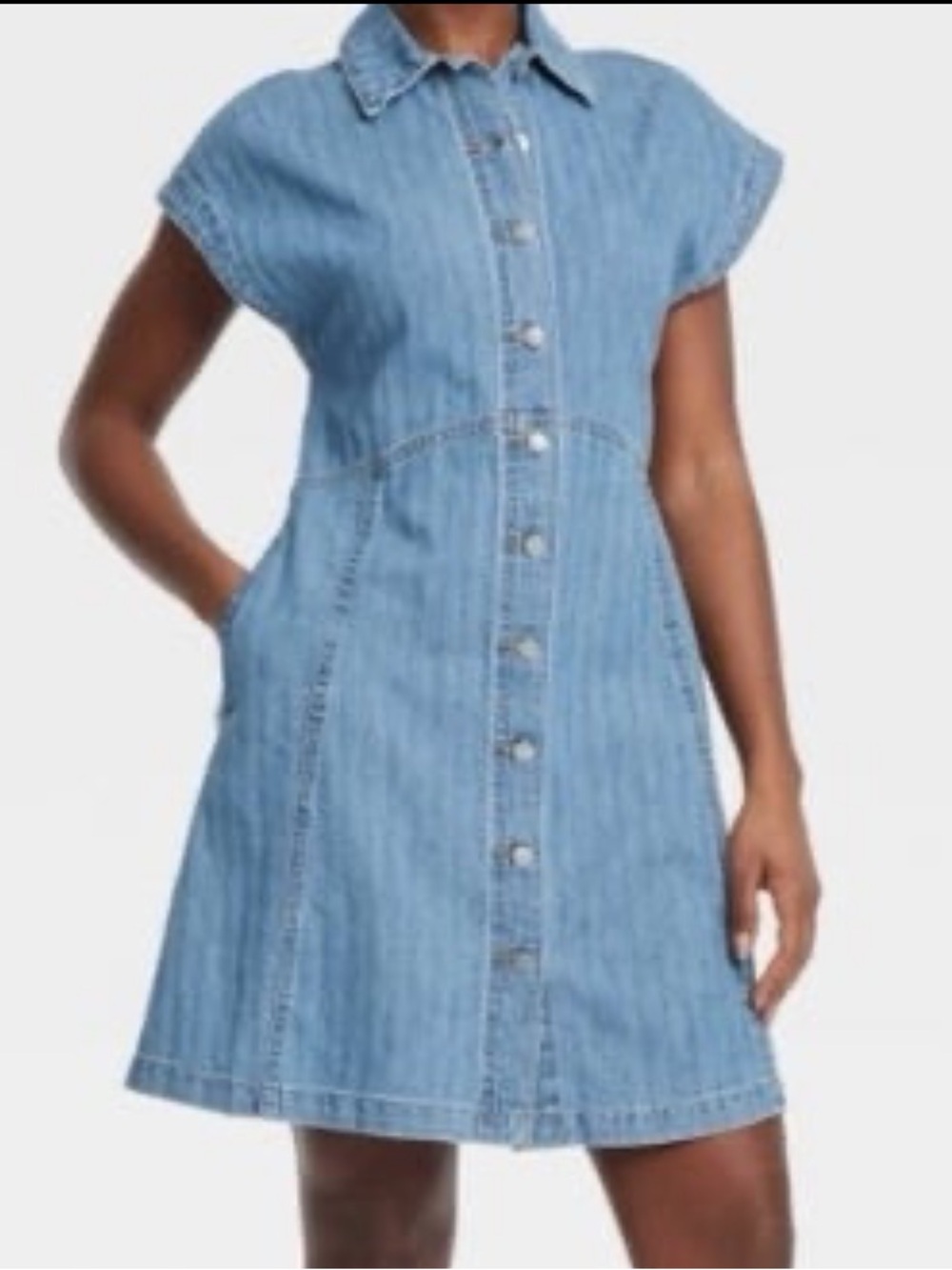 Button-Front Denim Dress - Blue size L
